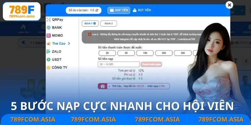 Các bước nạp tiền đơn giản cho mọi thành viên